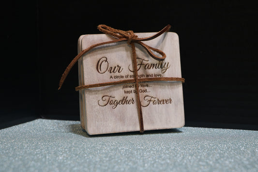 "Our Family" Wood Coaster set of 4