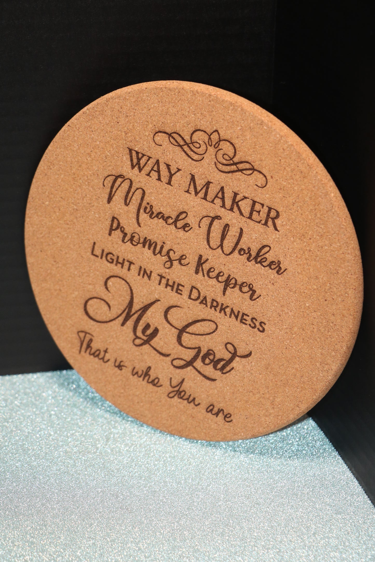 "Way Maker" cork coaster