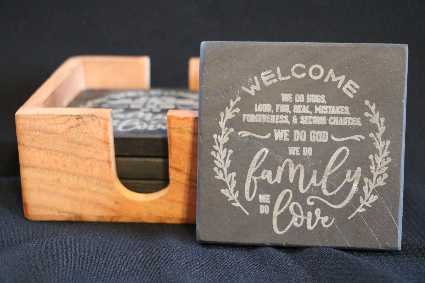 "Welcome" Black slate Coaster